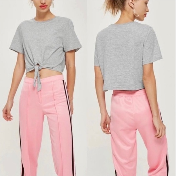Topshop Front Knot Grey Tee Size 8 - Picture 1 of 4